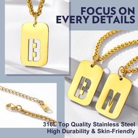 Bandmax Initial K Necklace for Men Women 18K Gold Plated Dog Tag Pendant with Letter K Alphabet Name Necklaces for Men Boys Birthday Gift