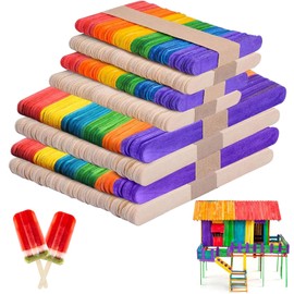 Giugio Pack of 400 Wooden Sticks Ice Sticks Wooden Ice Sticks for Crafts, Colourful Natural Ice Sticks Wooden Spatulas Wooden Spatulas for Crafts, DIY Ice Lolly Sticks and Crafts (B)