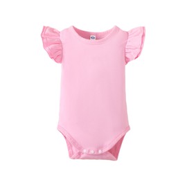 LYSMuch Baby Girls Ruffle Sleeves Bodysuit Infant Solid Color Top Jumpsuit (Pink,12-18 Months)