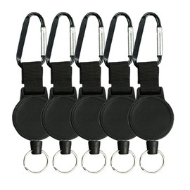 HOUSON 5 pieces key chain, extendable, retractable ID holder, retractable key chain, retractable key roll, 60 cm, steel wire rope for keys, card holder and belt clip