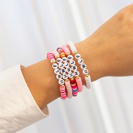 Salircon Pink WWJD Bracelets for Women Summer Adjustable What Would Jesus Do Beaded Bracelets Pack (Pink Clay HWLF)