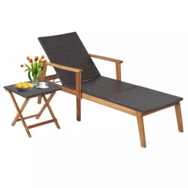 Costway 2PCS Patio Chaise Lounge Folding Reclining Beach w/4-Level Adjustable Backrest