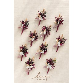 Ling's Moment Boutonniere for Men, 10pcs Groomsmen Guest Boutonniere, Artificial Flowers for Wedding Décor/Prom/Homecoming,etc.Marsala Black Berry