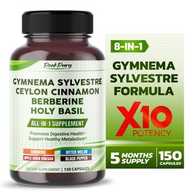 PEAKPURY All-in-1 Gymnema Sylvestre 6,000mg Ceylon Cinnamon 2,000mg Berberine1,500mg - High Potency Extracts for Digestive Health & Metabolism Support - Made in The USA