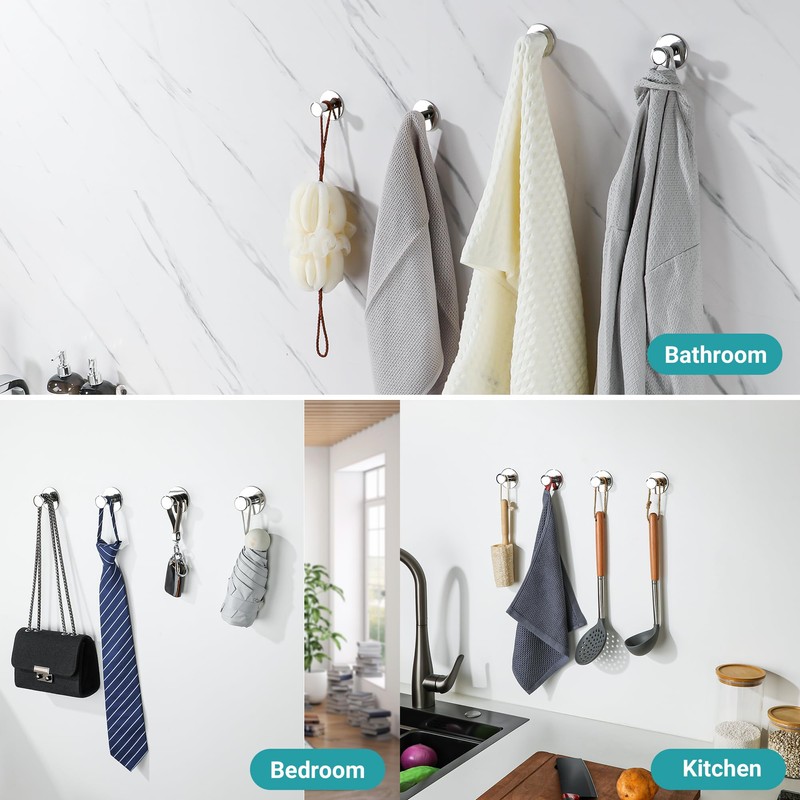 SAYAYO Self Adhesive Hooks for Hanging, Chrome Towel Hook for