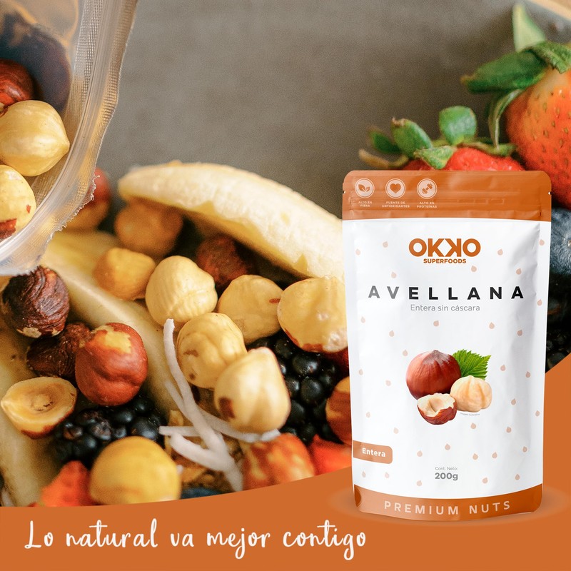Avellana Entera 100% Natural Sin Cutícula, Calidad Premium 200g OKKO