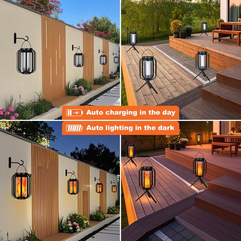 Solar Lantern Outdoor Lights,2 Pack Waterproof Solar Powered Lanterns with