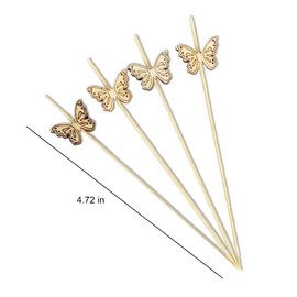 OKKRMGZ 100PCS Bamboo Cocktail Picks with Butterfly Decorations Toothpicks and Stirrers for Appetizers Fruit Sandwich Garnish Party Food Sticks Cute Skewers Palillos para Fruta Decorations