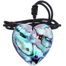 Nupuyai Natural Abalone Shell Pendant Necklace for Women, Colourful Shell Pendant with Adjustable Cord 18"-25" Heart Shape