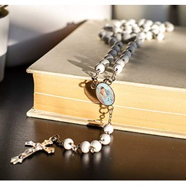 Wedding Bride and Groom Rose Petal Flower Scented Rosary Beads White Beaded Catholic Crucifix Cross Necklace + Gift Bag Baptism Keepsake Favors - 12 PCS