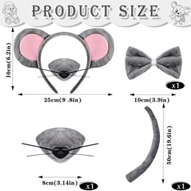 KMLGY 4Pcs Mouse Ears and Tail Costume Set Rat Ears Headband Nose Bowtie Tails Fancy Dress Accessories for Kids Adults World Book Day Cosplay Birthday Party Dress Up