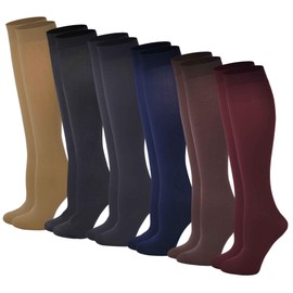 Differenttouch 6 Pairs Pack Women Opaque Stretchy Spandex Knee High Trouser Socks (assorted)