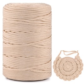Polyester Yarn 3 mm x 225 m, Macrame Yarn 3 mm, Macrame Band, Polypropylene Yarn, Braided Macrame Cord Colourful, Yarn for Crochet for Knitting, Decoration DIY Crafts (Khaki White, 1 Piece)