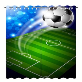 SHUIZHIHE Football Kids Curtains Blackout for Children Bedroom Eyelet Thermal Insulated Room Darkening for Nursery Living Room Bedroom window shade, 2 Panels (W75cm (29.5") x D166cm (65"))