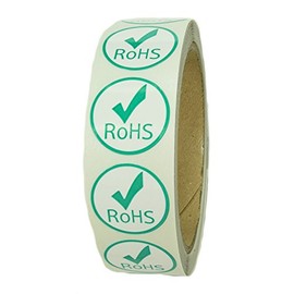 Green and White "RoHS" Label with Check Mark - 1" Diameter - 500 ct