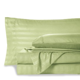 Mocassi Twin Stripe Sheet Set - Luxury Hotel 1800 Premier Bedding Sheets & Pillowcases - Ultra Soft Breathable & Cooling Bed Sheets - Wrinkle Resistant - 4 Piece Set - Twin, Sage Green