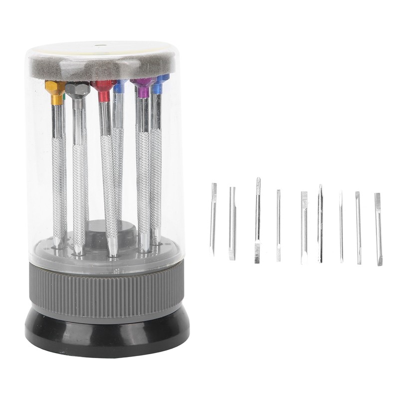 9pcs Screwdriver Set Flathead CrossHead Screwdrivers Kit with Rotating Base