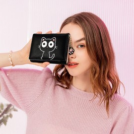 Rairsky Pretty Girl's Wallet, Triple Folded, PU Leather, Black Cat Wallet, Girls, Teenagers, Small Purse with Cat Claw Pendant Decoration for Teenagers and Boys Girls, black, Modern