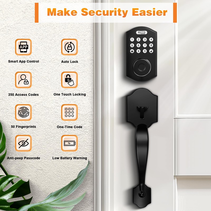 Probrico Fingerprint Keyless Entry Door Lock with Handle, Smart Front