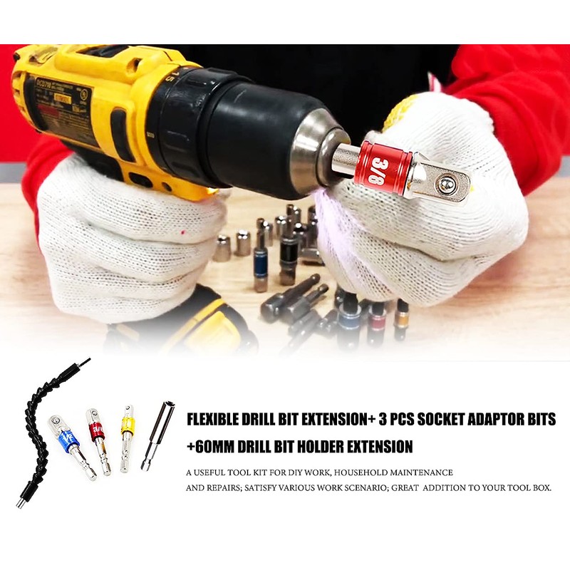Flexible Drill Bit Extension + Impact Driver Socket Adaptor Bits