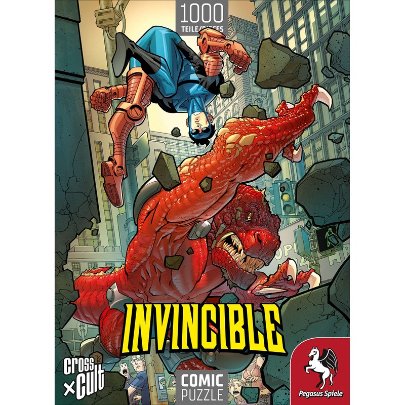 Pegasus Spiele 76001G Jigsaw Puzzle: Invincible (Invincible vs. Dinosaurus), 1,000