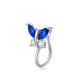 AOBOCO 925 Sterling Silver Butterfly Nose Rings Cuff for Non Pierced Nose Clip On Nose Ring with Simulated Birthstone (Sapphire Blue)