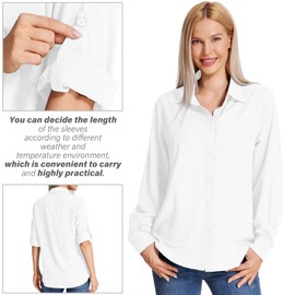 Women's Long Sleeve Safari Clothes UPF 50+ Hiking Fishing Shirts,Sun Protection Quick Dry Light Cooling Shirts(5019 White XXXL)