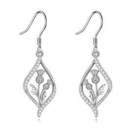 VONALA Sterling Silver Sunflowers Scottish Thistle Pendant Hanging Dangle Drop Earrings Flowers Jewellery Gifts for Women Girls, Sterling Silver, Cubic Zirconia