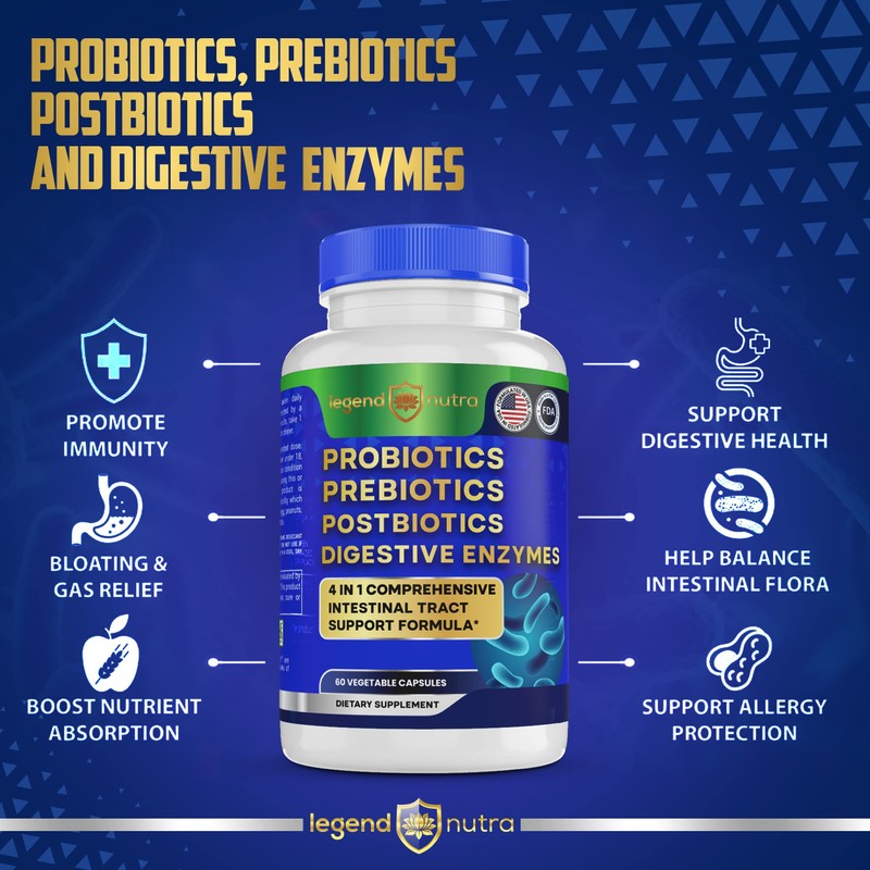 Legend Nutra Probiotics Prebiotics Postbiotics Digestive Enzymes 4 in 1
