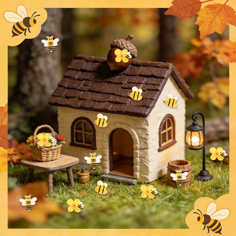Lyreh 210pcs Mini Bees Figures, 3 Styles Miniature Resin Yellow