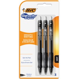 Bic Gel-ocity ST Original Gel Ink Rollerball Pens - Medium 0.7mm Nib Tip - Blister Pack of 3 - Black Ink