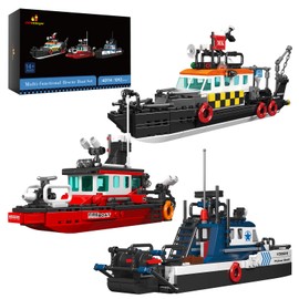 JMBricklayer City Boat Building Sets, 3 in 1 Mini Boats Toy Set - Multi-Fucntional Sea Rescue Ship, Fire Boat and Police Boat, STEM Ship Construction Toy for Boys Kids 8 9 10 11 12+(1092Pcs)