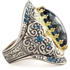 Women's Fashion Vintage Ring Cocktail Statement Ring for Women Topaz Color Separation Ring Plated 18k Gold Party Ring Blue Gemstone Antique Ring (8#)