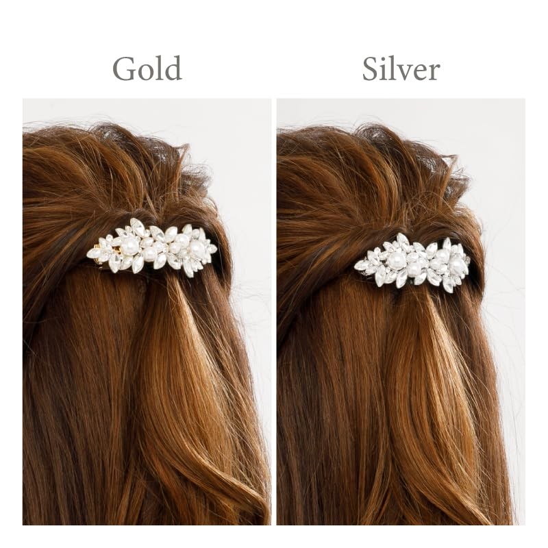 [MORE AUNI] Party Barrette, Bijou Hair Accessory, Large Pearl, Leaf