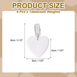 uxcell 4Pcs Tablecloth Weights, Marble Table Cover Weights with Metal Clips, Heart Shape Stone Tablecloth Pendant 5 x 5cm for Outdoor Party Picnic Garden Table Decoration, White