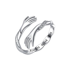 KBRPEY 925 Sterling Silver Hug Ring Adjustable Hug Ring Crystal Ring Romantic Love Hugging Hands Ring Silver Give Me A Hug Hand Open Ring, Sterling Silver, Zircon