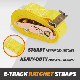 2 Pack E-Track Ratchet Straps 2" x 16' x 4,400 lbs Strength for Cargo Tie Down in Enclosed Trailer & Van by KODIAK STRAPS