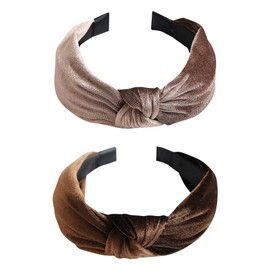 UUYYEO 2 Pcs St Patrick's Day Headbands Velvet Knotted Headbands Vintage Decorative Hair Bands Elastic Wide Headbands for Women Girls Brown