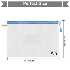 MerryNine Zipper Bag Document Bag (10 Pack) Letter Size Waterproof Document Bag with Card Slot for School Office Bills Cross Stitch Organization Storage (A5)
