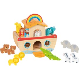 goki 51464 My Little Noah's Ark, Colourful Wooden Educational Toy for Children, Animals such as Lion, Elephant, Bear, Hippo, Zebra, Set of 20, from 3 Years