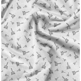 Soimoi White Silk Fabric Paint Brush Hardware Print Fabric by the metre 42 Inch Wide