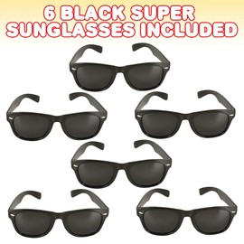 ArtCreativity Black Super Sunglasses for Kids - Set of 6 - Cool Birthday and Pool Party Favors for Boys and Girls