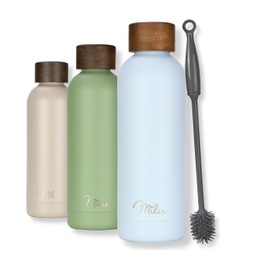 Milu Thermos Flask, 500 ml, 750 ml, 1 Litre, Insulated Stainless Steel, Leak-Proof Insulated Flask, Double-Walled, Suitable for Carbonated Drinks, Includes Cleaning Brush (Baby Blue, 500 ml)