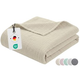 Carpe Sonno Muslin Blanket 150 x 200 cm [100% Cotton] Lightweight Muslin Blanket Summer Oeko-Tex Cuddly Blanket Fluffy Bedspread Green Sofa Blanket Summer Blanket Couch Blanket Sofa Blanket Lavender