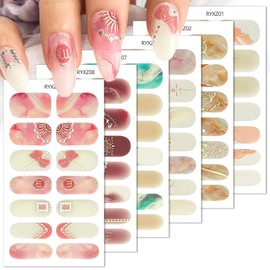 8 Sheets Gold Stripe Gel Nail Stickers Full Nail Wraps Marble Pattern Gel Nail Polish Strips Design Marble Line Zodiac Self Adhesive Nail Wraps for Women DIY Manicure Marble Line Nail Decoration