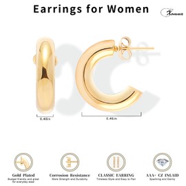 14K Gold Earrings for Women, Chunky Hoop Earrings Trendy, Cartilage Earring Perfect for Gifts.