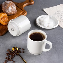 GBHOME 11OZ Stackable Coffee Mugs, Ceramic Coffee Mugs Set of 6 for Man,Woman,Dad,Mom, Porcelain Coffee Mugs for Latte/Cappuccino/Cocoa. Dishwasher&Microwave Safe, Off White