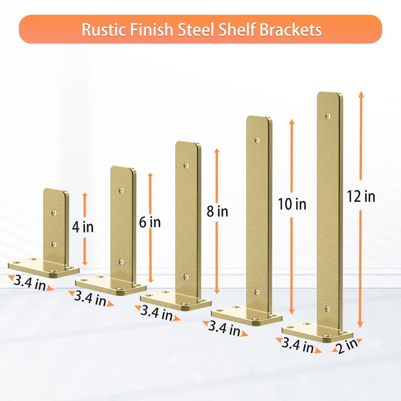 Gold Heavy Duty Iron Shelf Brackets,12 inch,Floating Brackets Upgraded, Heavy