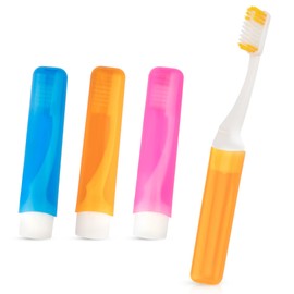 Travel Toothbrush 3Pcs Mini Toothbrush Soft Travel Toothbrush Set Portable Folding Travel Size Toothbrush with Toothbrush Case Individually Wrapped Small Toothbrush for Home Camping, Blue Orange Pink