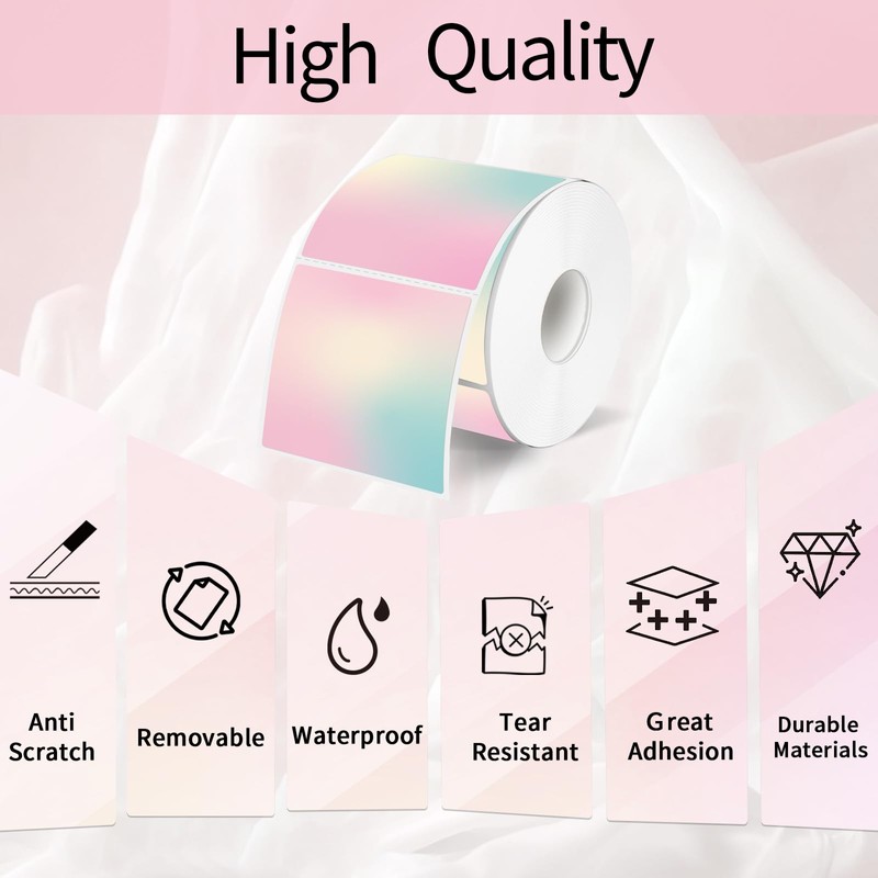 2x2 Inch Square Thermal Sticker Labels, Self-Adhesive Pink Square Direct